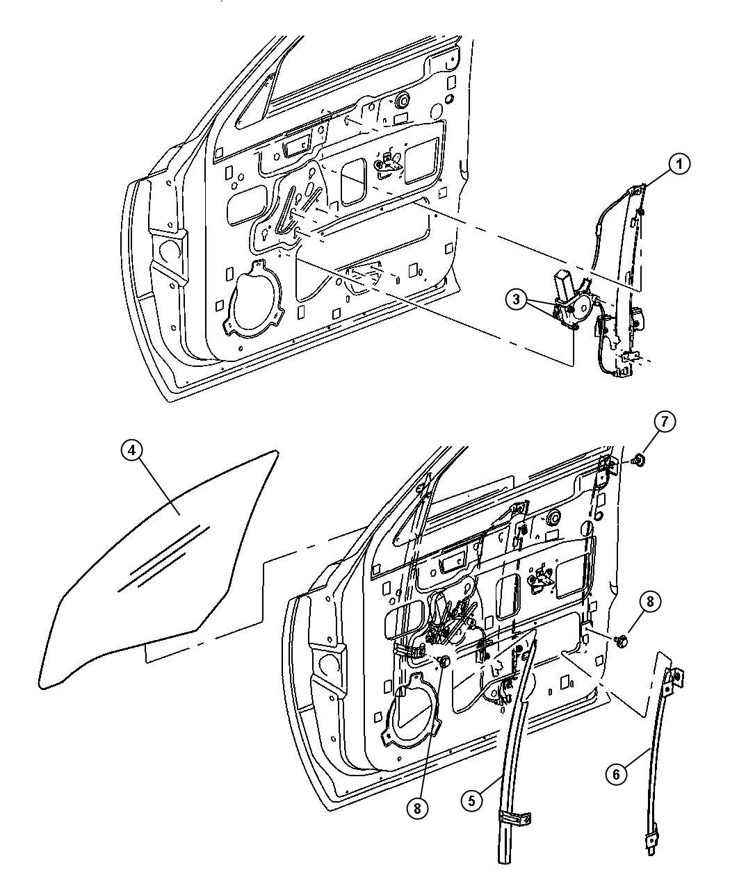 Diagram Door, Front Glass, Regulators. for your 2000 Chrysler 300  M 