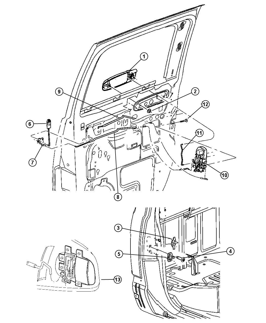 Door, Rear Lock and Controls. Diagram