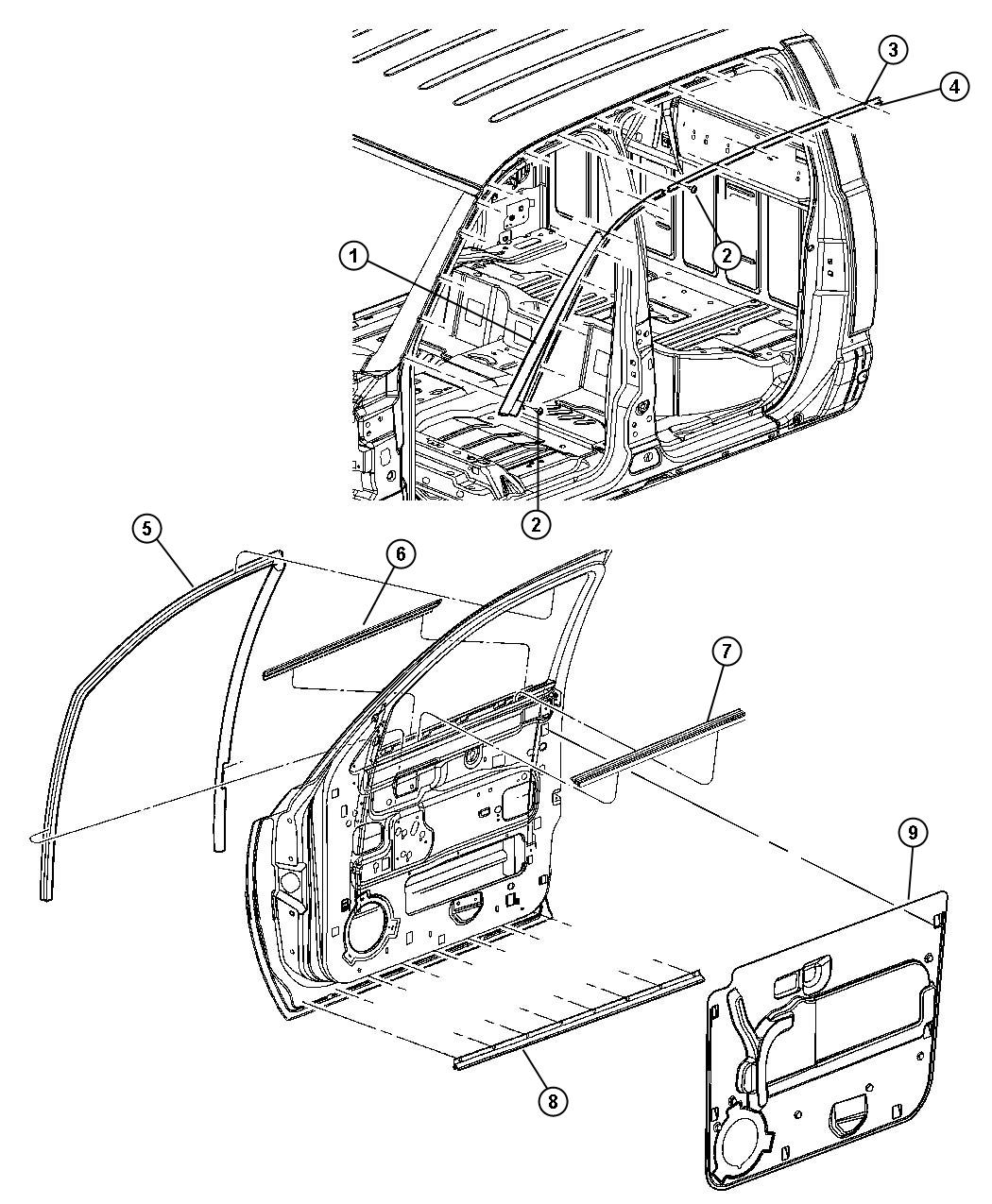 Diagram Door, Front Weatherstrips and Seals. for your Chrysler 300  M