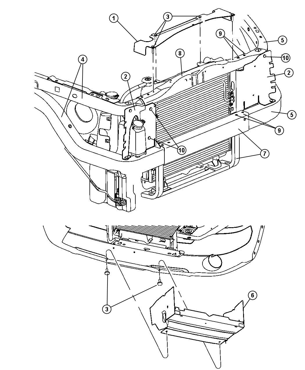 Diagram Radiator Closure And Air Deflector. for your 2000 Chrysler 300  M 