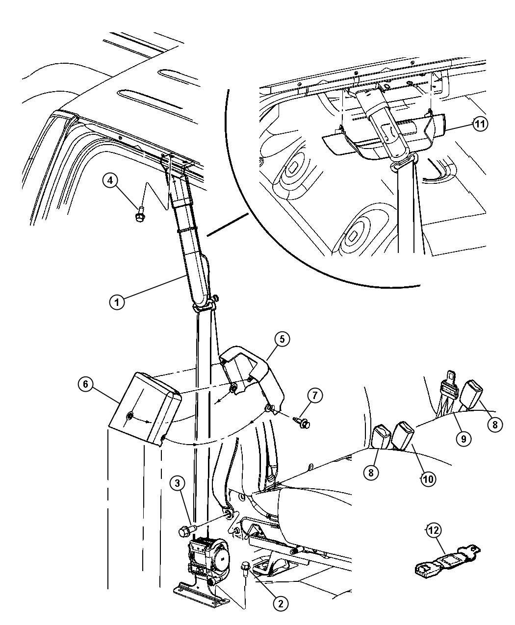 Belts, Front Seat, Club Cab. Diagram