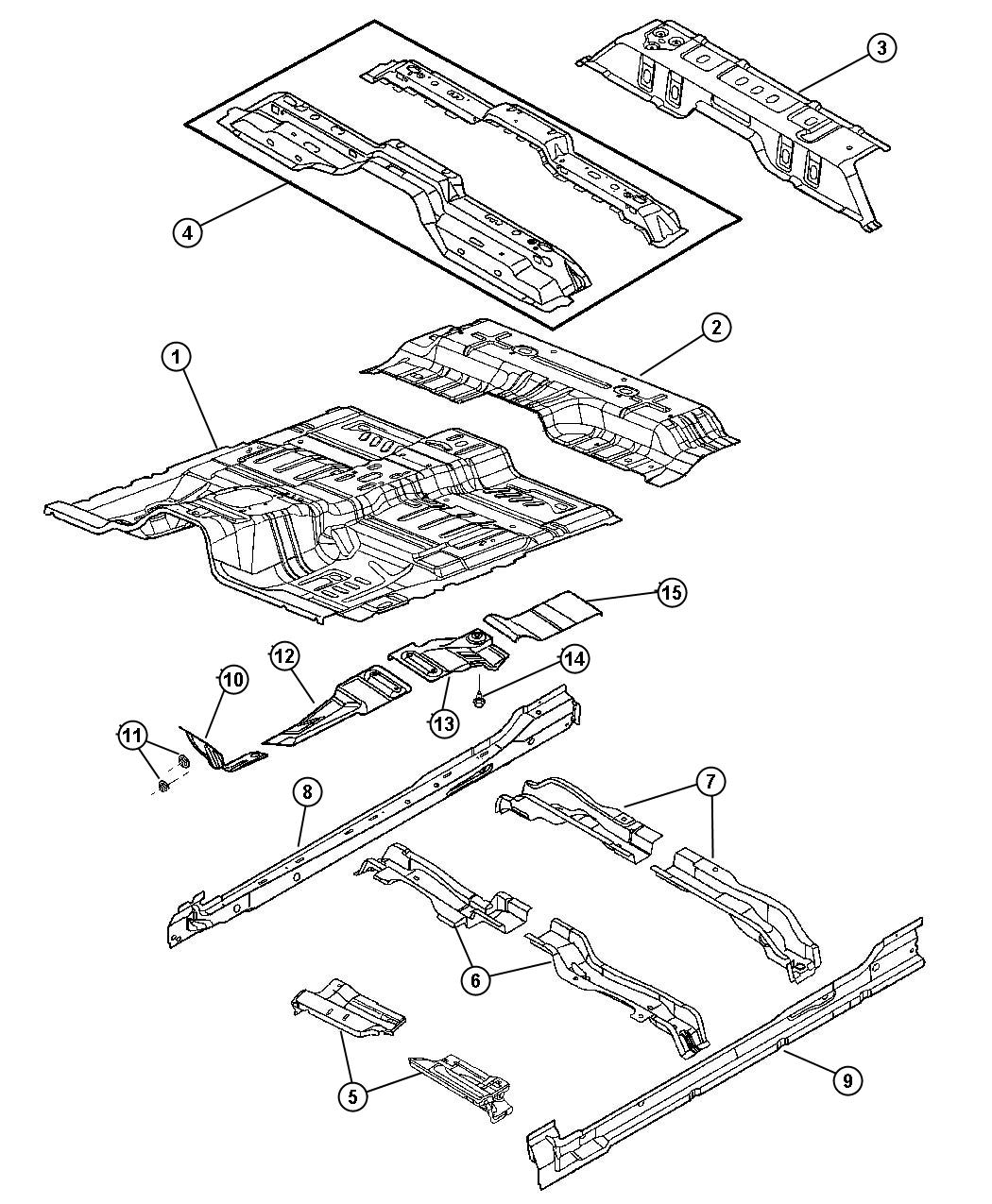 Floor Pan, Club Cab. Diagram