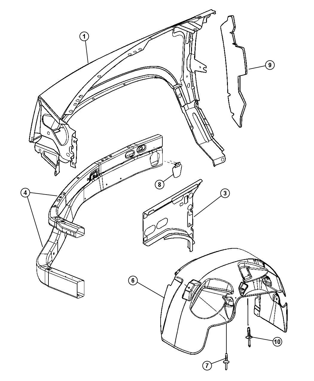 Diagram Fender Front. for your 2005 Dodge Dakota   