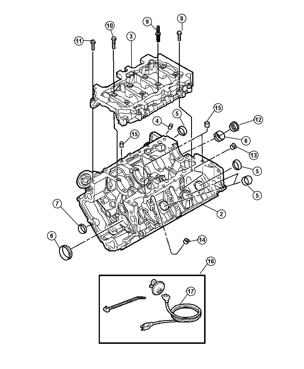 Diagram Cylinder Block, 3.7L [Engine - 3.7L V6]. for your Dodge Dakota  