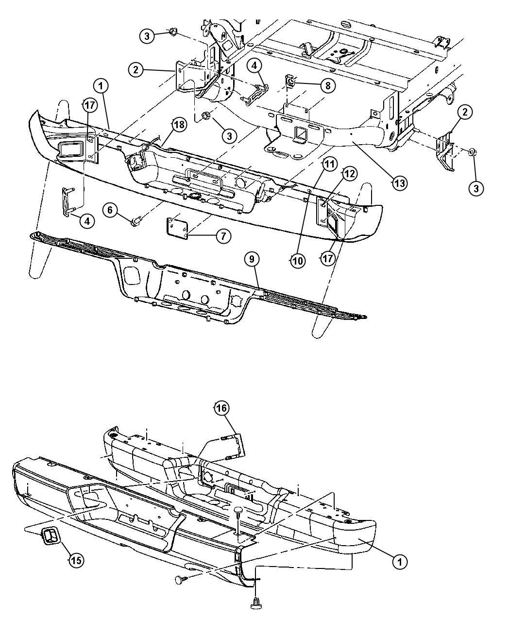 Diagram Rear Bumper and License Plate Attaching. for your Dodge