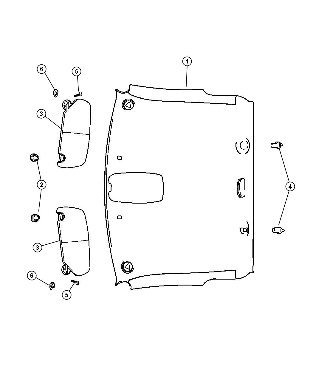 Diagram Headliner, Visors, Coat Hooks. for your Dodge