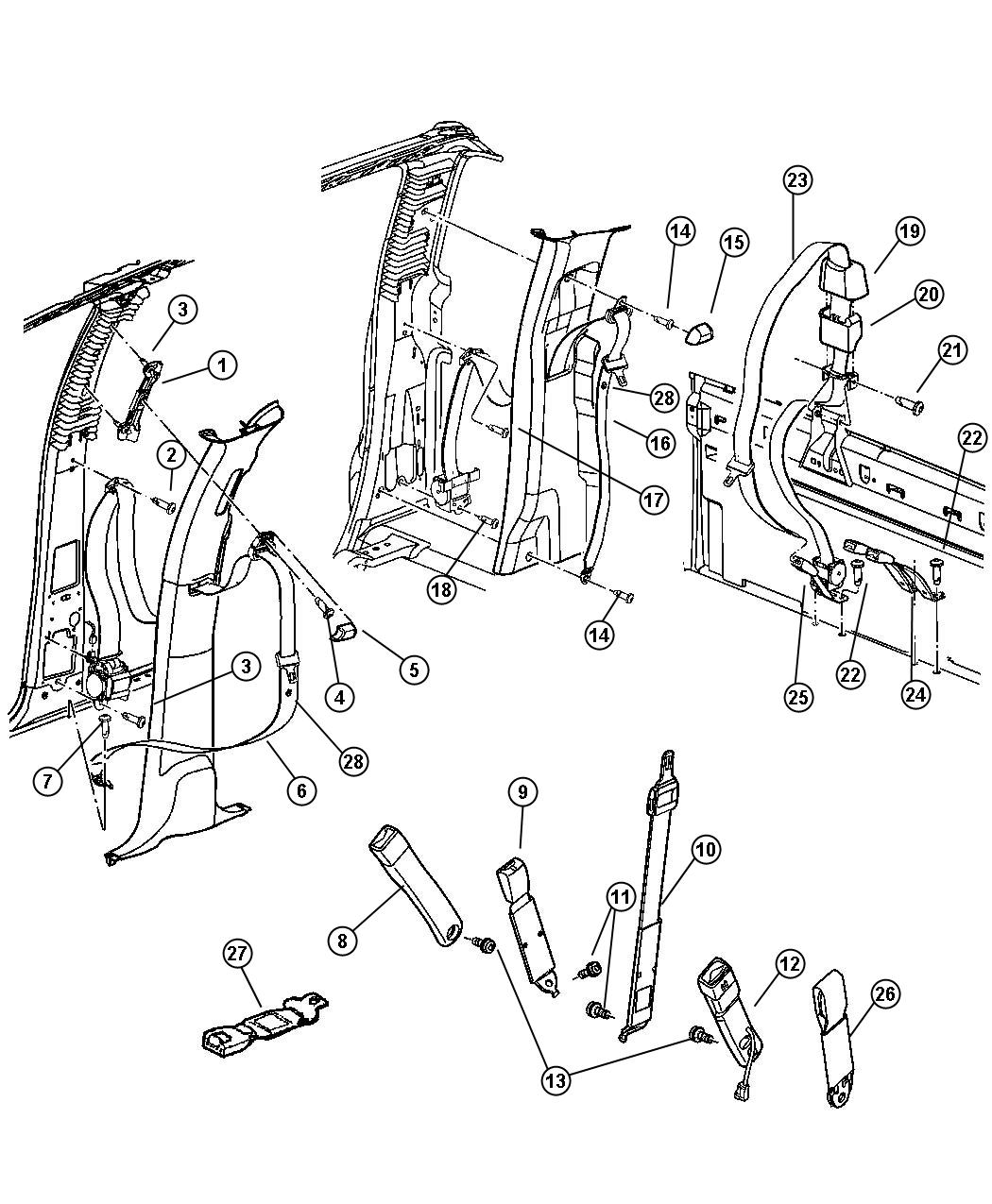 Seat Belts, Quad Cab. Diagram