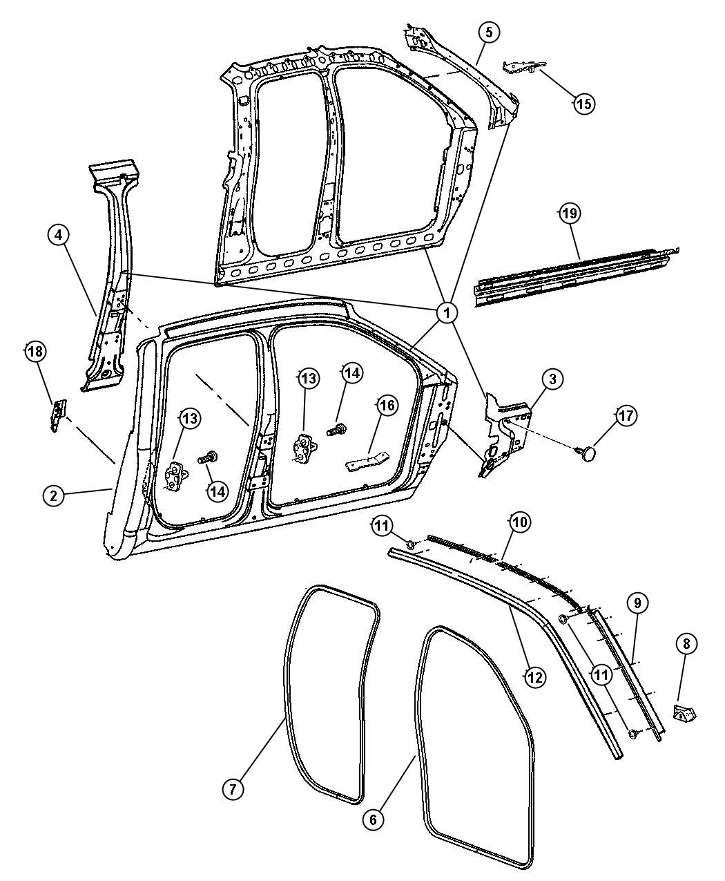 Aperture Panel Bodyside, 4 Door. Diagram