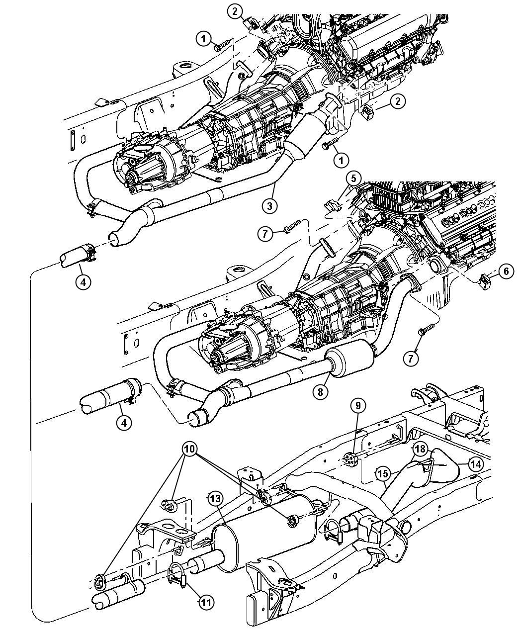 Diagram Exhaust System, 3.7L [Engine - 3.7L V6], 4.7L [ALL 4.7L V8 ENGINES], 5.7L[Engines - All 5.7L 8Cyl Gas] ,All 8.3 Gas [8.3L V10 SFI ENGINE]. for your 2001 Chrysler 300  M 