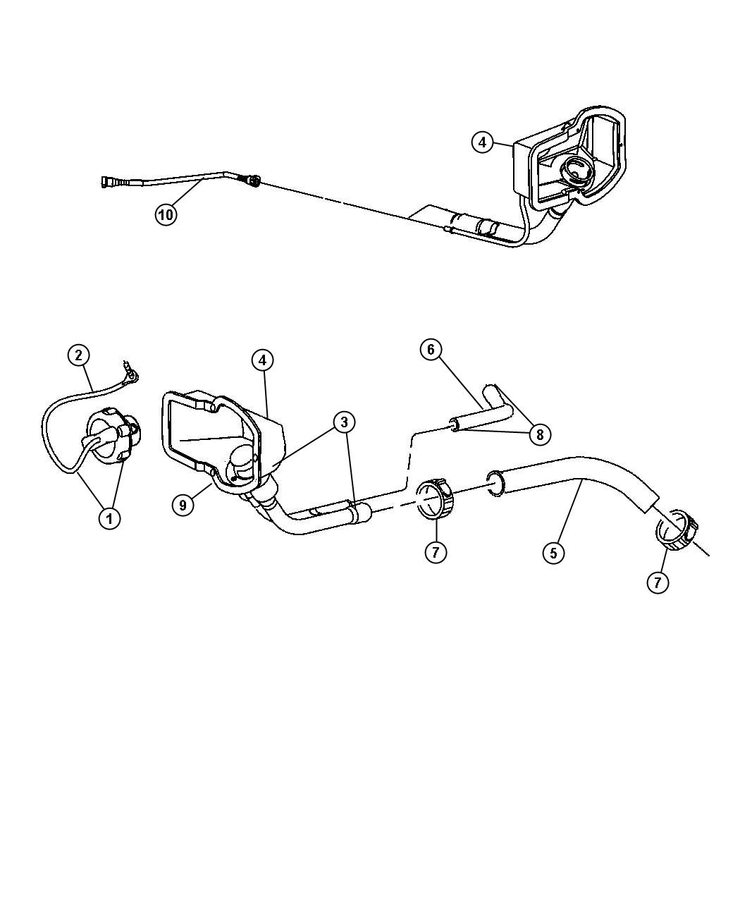 Fuel Filler Tube, 3.7L [3.7L V6 ENGINE], 4.7L [Engines - All 4.7L Gas], 5.7 [Engine - 5.7L SMPI V8],8.3L [Engine - 8.3L V10 SFI]. Diagram