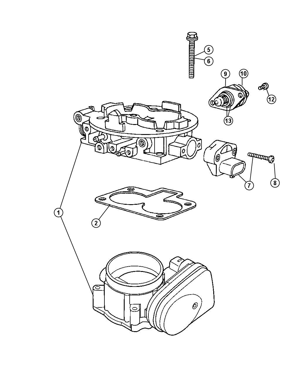 Diagram Throttle Body, 3.7L [Engine - 3.7L V6], 4.7L [ALL 4.7L V8 ENGINES], 5.7 [Engine - 5.7L SMPI V8] 8.3L [8.3L V10 SFI ENGINE]. for your Dodge Ram 1500  