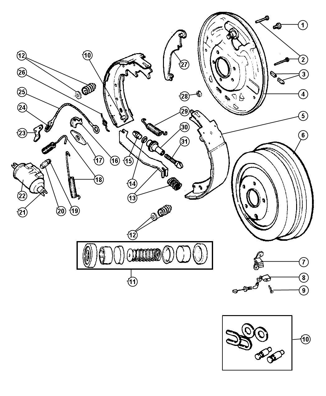 Diagram Brakes,Rear,9 Inches X 2.5 Inches. for your Jeep Grand Cherokee  