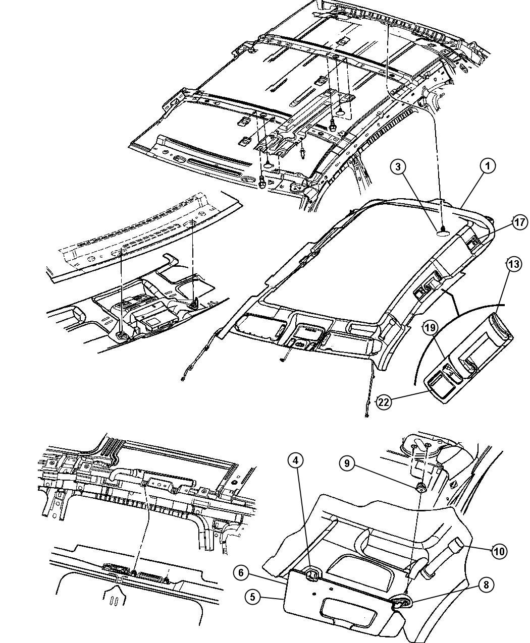 Headliner and Visor. Diagram