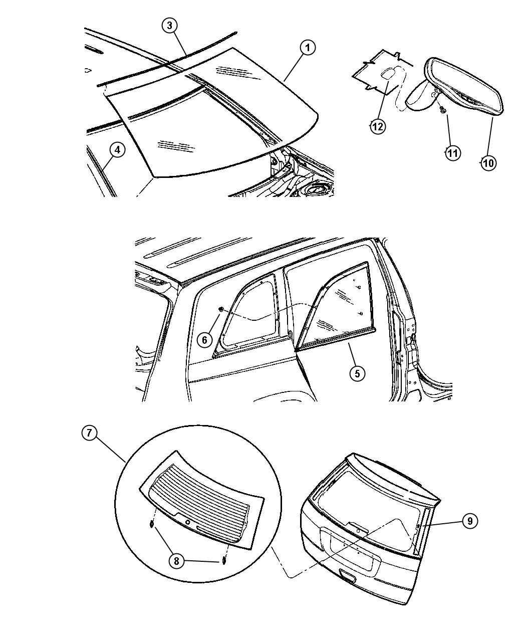 Diagram Windshield, Backlite and Rear Veiw Mirror. for your Chrysler Pacifica  