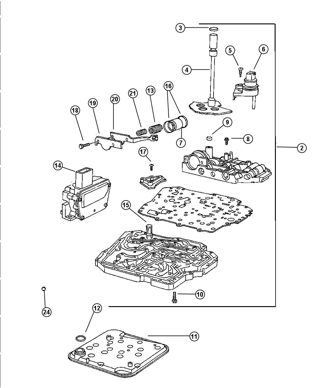 Diagram Valve Body [42RLE] [Transmission-4-Spd. Automatic, 42RLE]. for your 2002 Dodge Ram 1500   