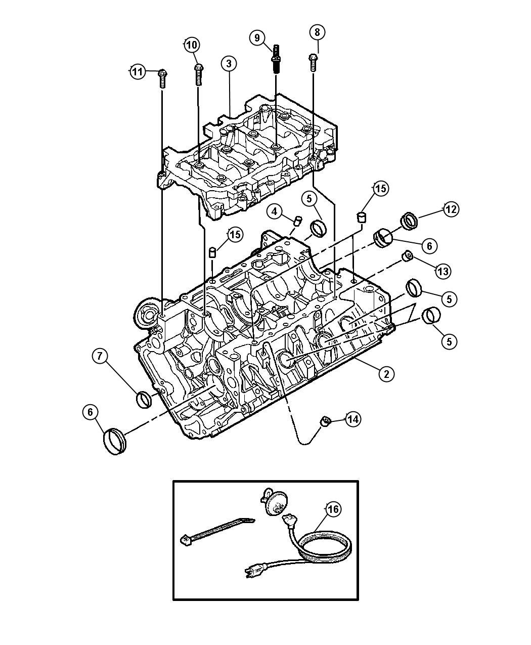 Diagram Cylinder Block, 3.7L [Engine - 3.7L V6]. for your Dodge Dakota  