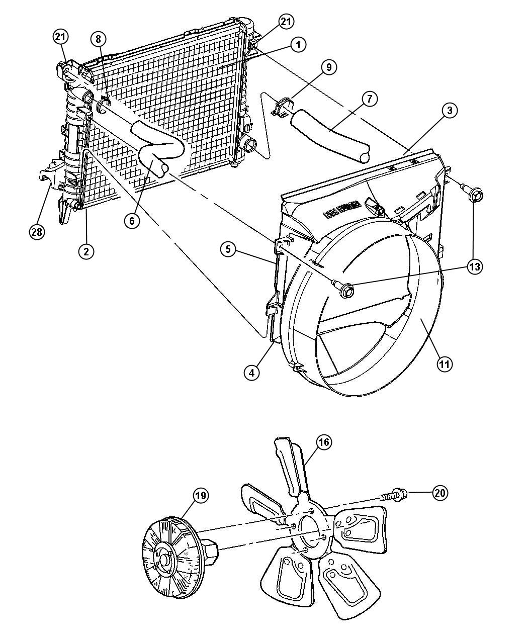 Diagram Radiator And Related Parts, Gas Engines. for your Dodge