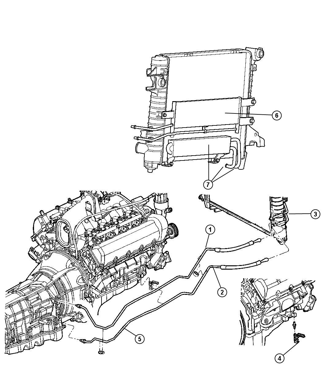 Diagram Oil Cooler and Lines 5.7L,8.3L Engines. for your Ram 3500  