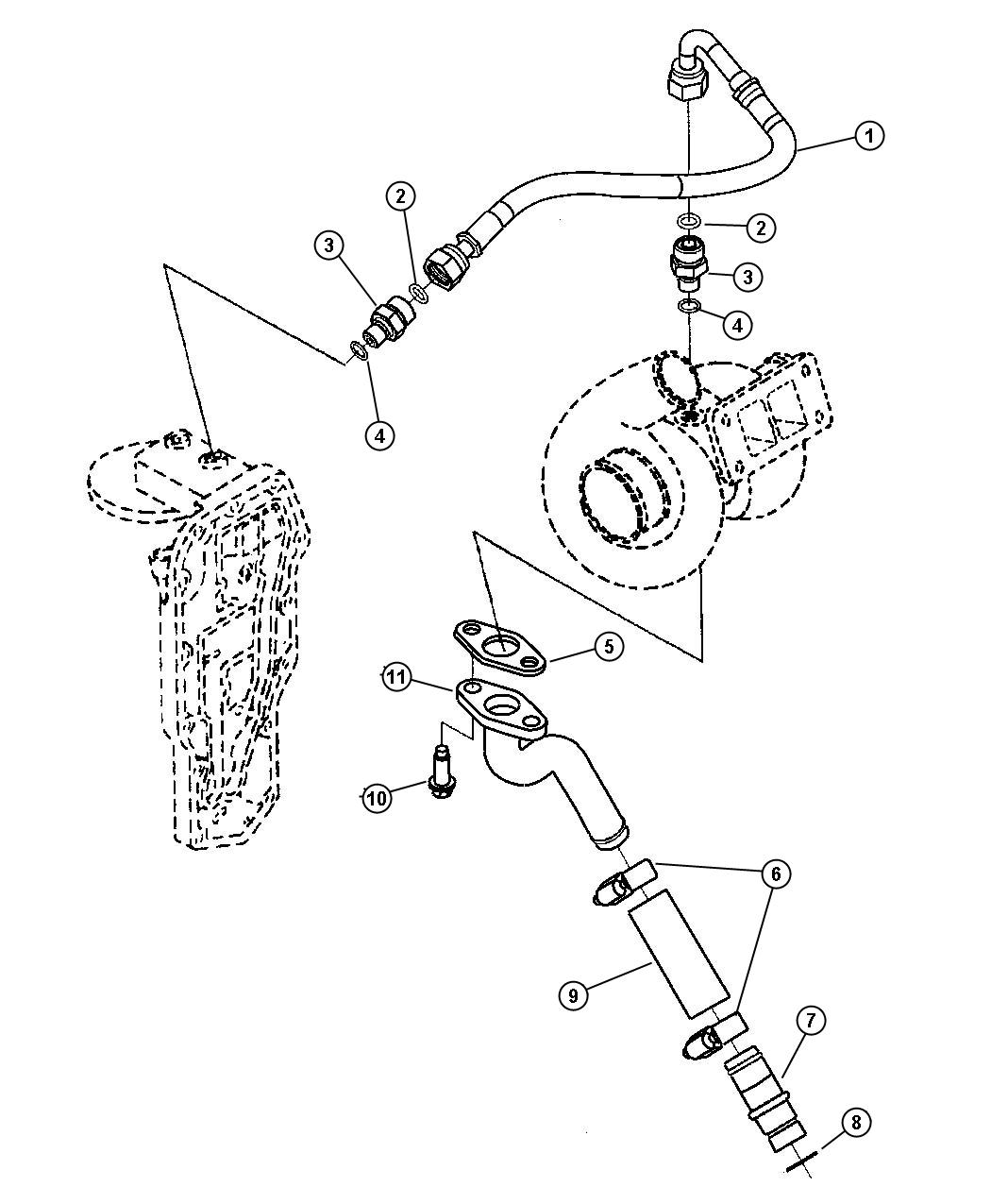 Diagram Oil Lines, 5.9L Diesel [[5.9L I6 CUMMINS 24V DIESEL ENGINE,5.9L I6 HO CUMMINS TD ENGINE]]. for your 2010 Dodge Grand Caravan   