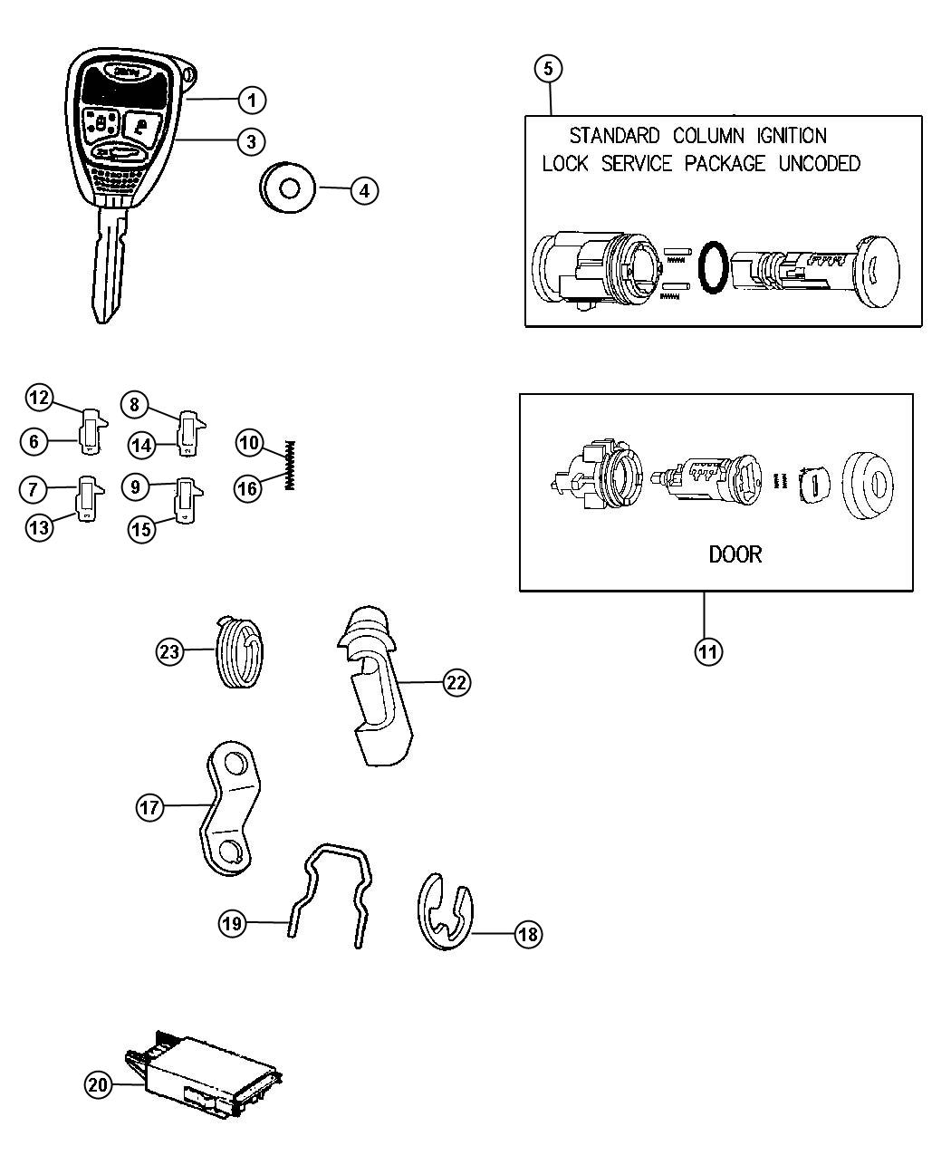 Diagram Lock Cylinders and Components. for your Dodge Charger  