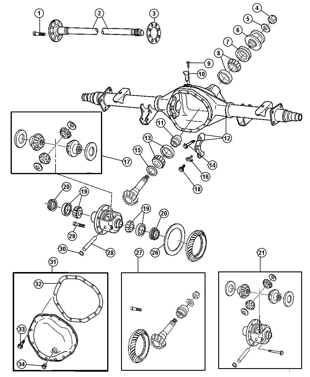 Diagram Axle Housing,Rear,With Differential Parts and Axle Shafts,American Axle 10.5` [Axle - Rear, 10.50] DH 2,7. for your Dodge Ram 2500  