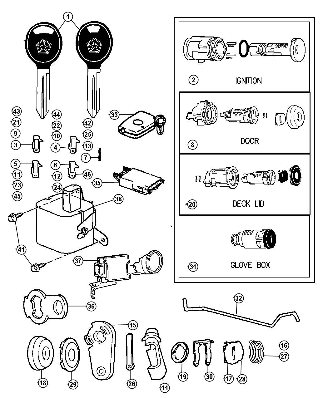 Diagram Lock Cylinder And Keys. for your Dodge Neon  