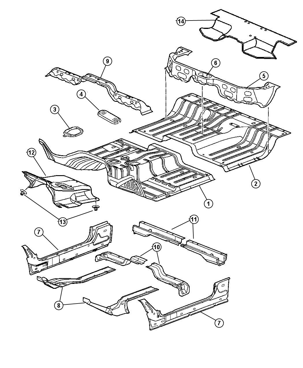 Diagram Floor Pan. for your 2000 Chrysler 300  M 