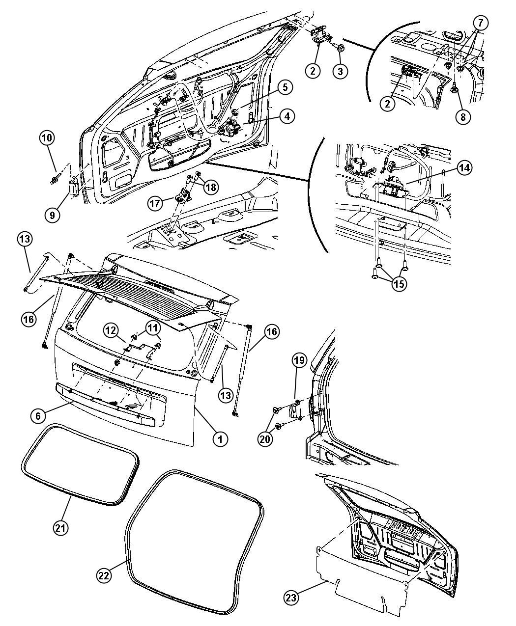 Diagram Liftgate, Latch and Hinges. for your Jeep