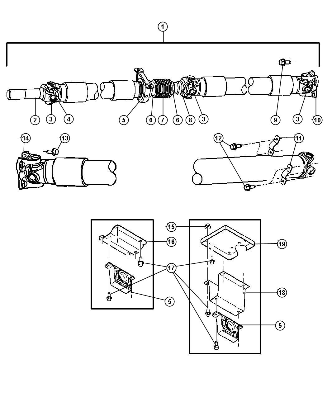 Diagram Shaft,Propeller,Rear,2 Piece,Body 41,42,61,62,DR 1. for your 2005 Dodge Ram 1500   