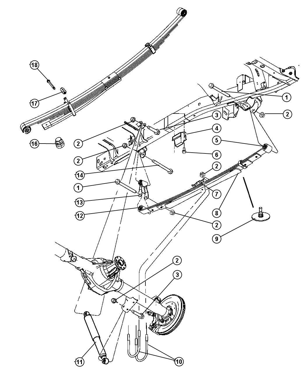 Diagram Suspension, Rear Leaf With Shock Absorber,DR 1,6. for your 1999 Dodge Grand Caravan   