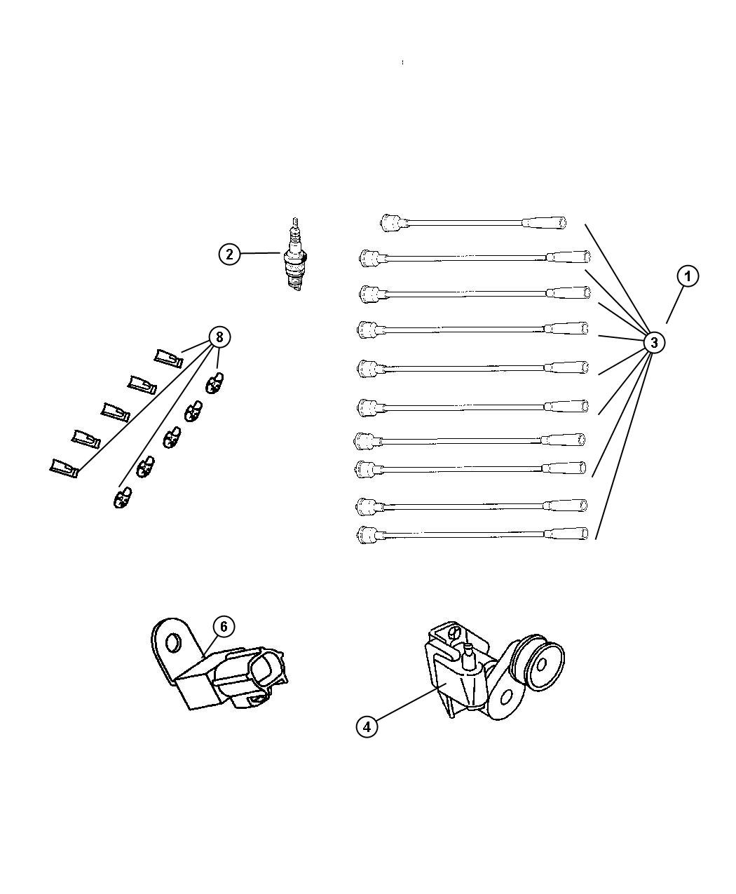 Diagram Spark Plugs, Cables, and Coil. for your 2000 Chrysler 300  M 