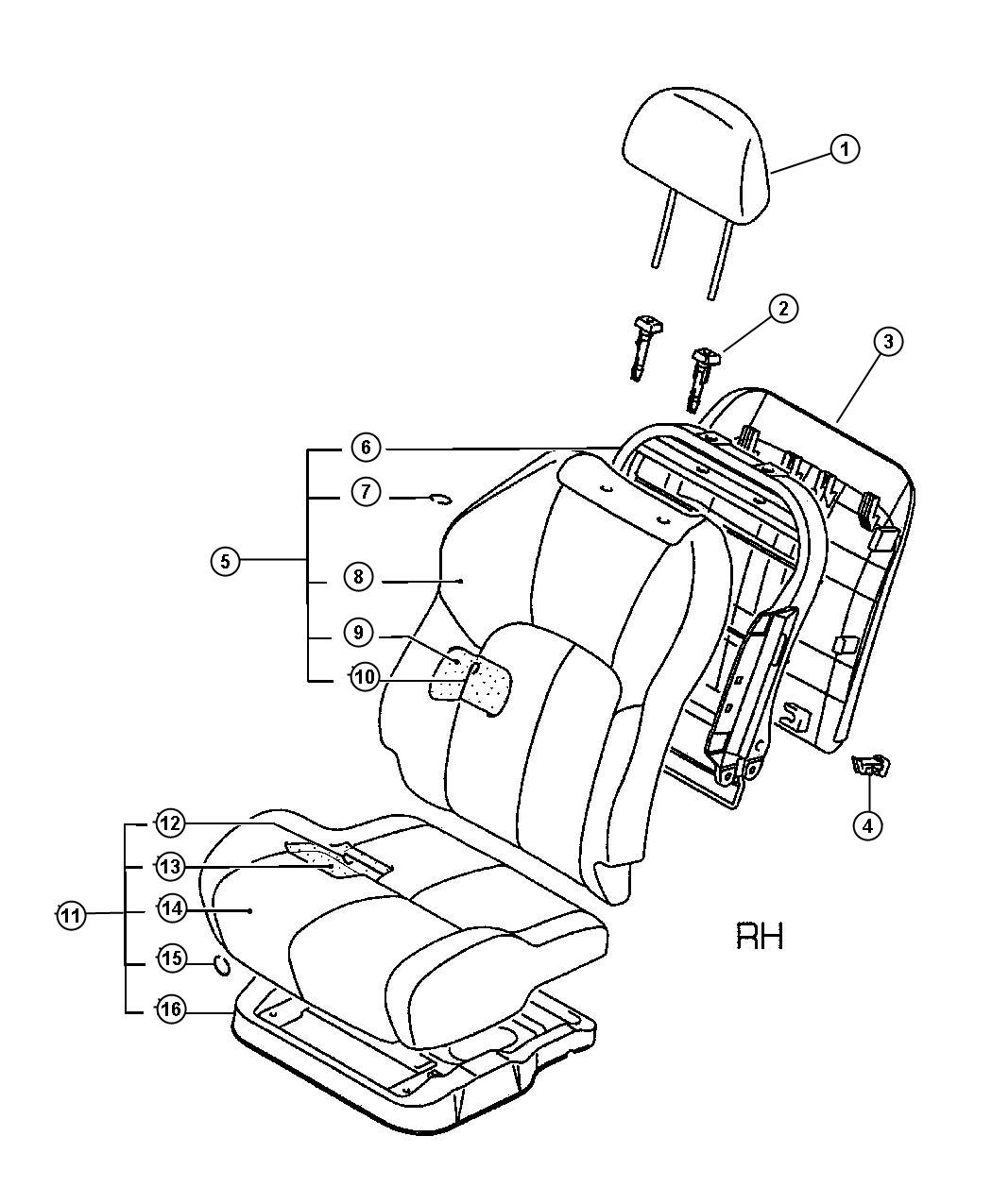 Diagram Front Seat - Right. for your Chrysler 300 M 