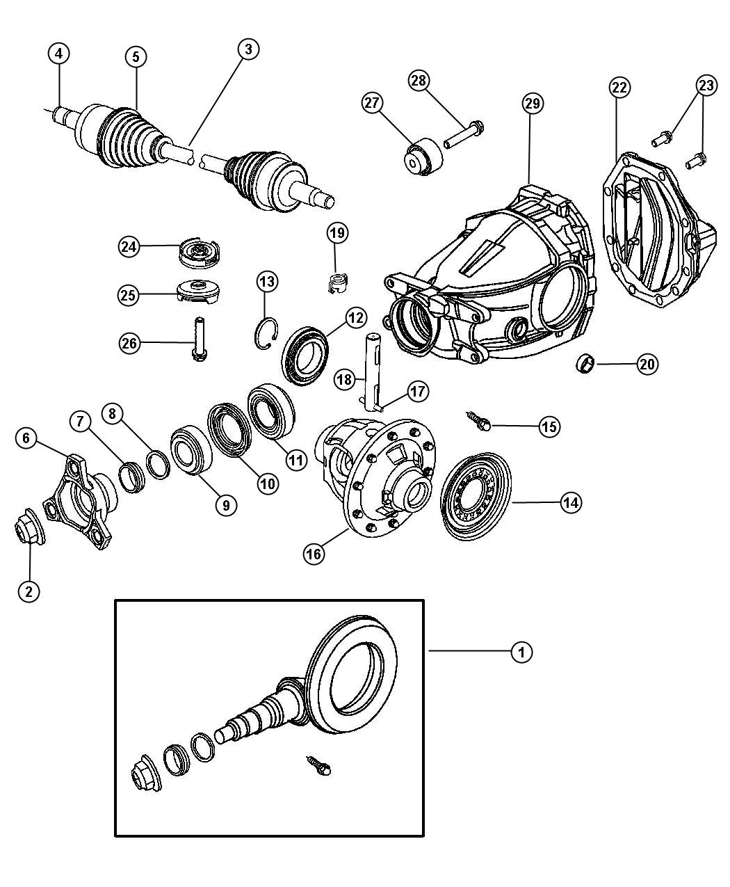 Diagram Housing and Differential with Internal Parts and Axle Shafts-[RWD]. for your 2021 Dodge Charger   