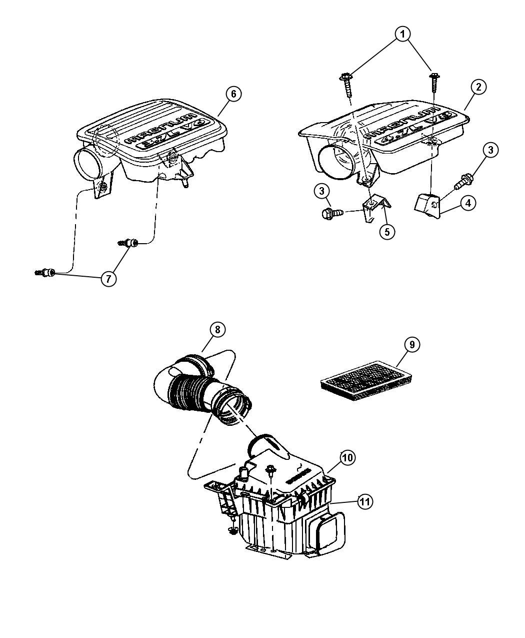 Air Cleaner, 3.7L [Engine - 3.7L V6] 4.7 [Engine- 4.7L V8 MPI], 5.7L [Engine - 5.7L SMPI V8]. Diagram