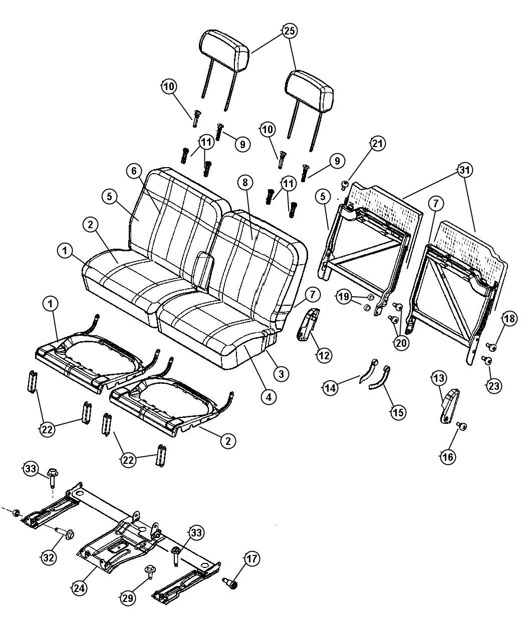 Third Row, 50/50 Seat. Diagram