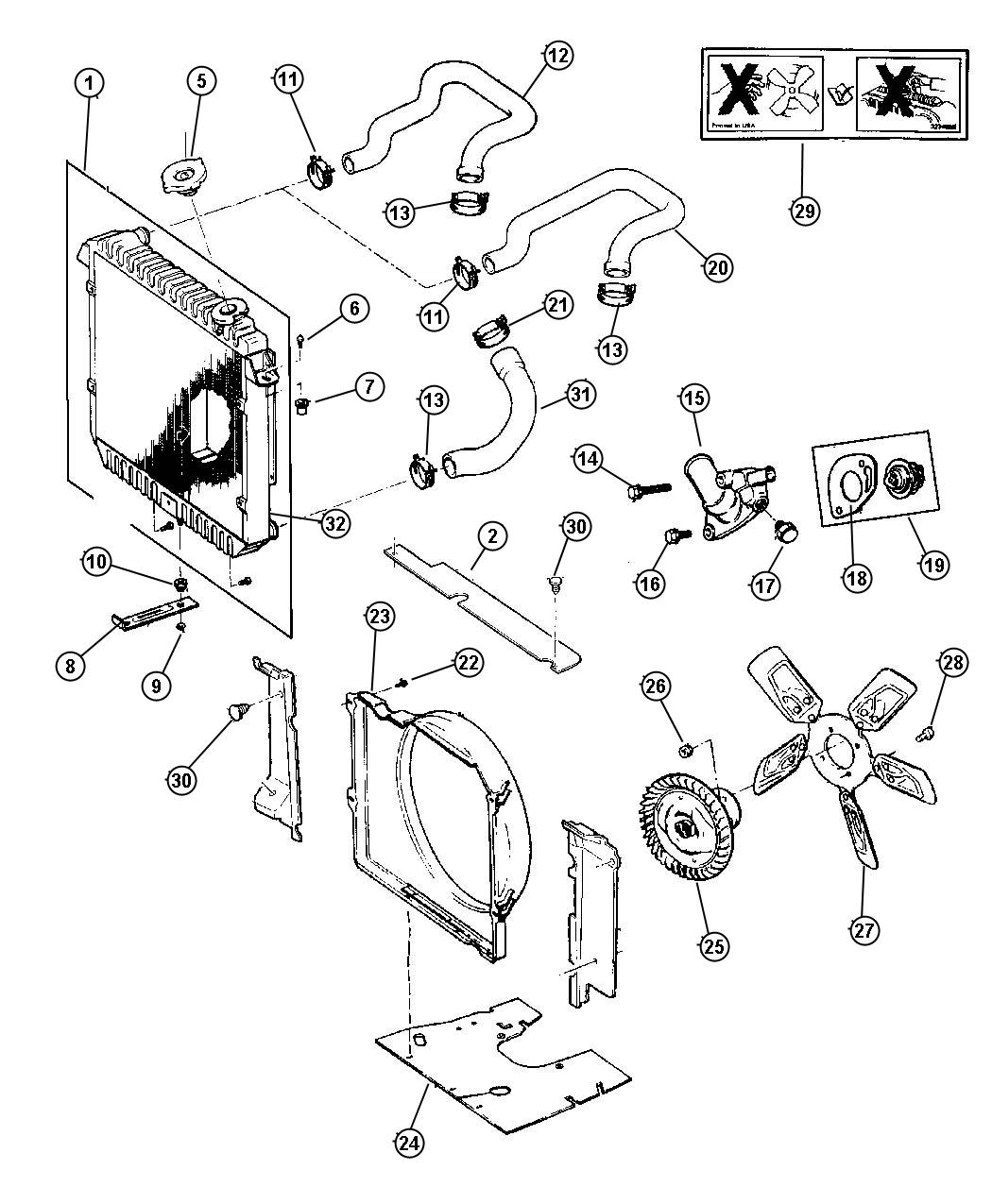 Diagram Radiator and Related Parts 2.5L Gas Engine (EP0). for your 2021 Jeep Wrangler   