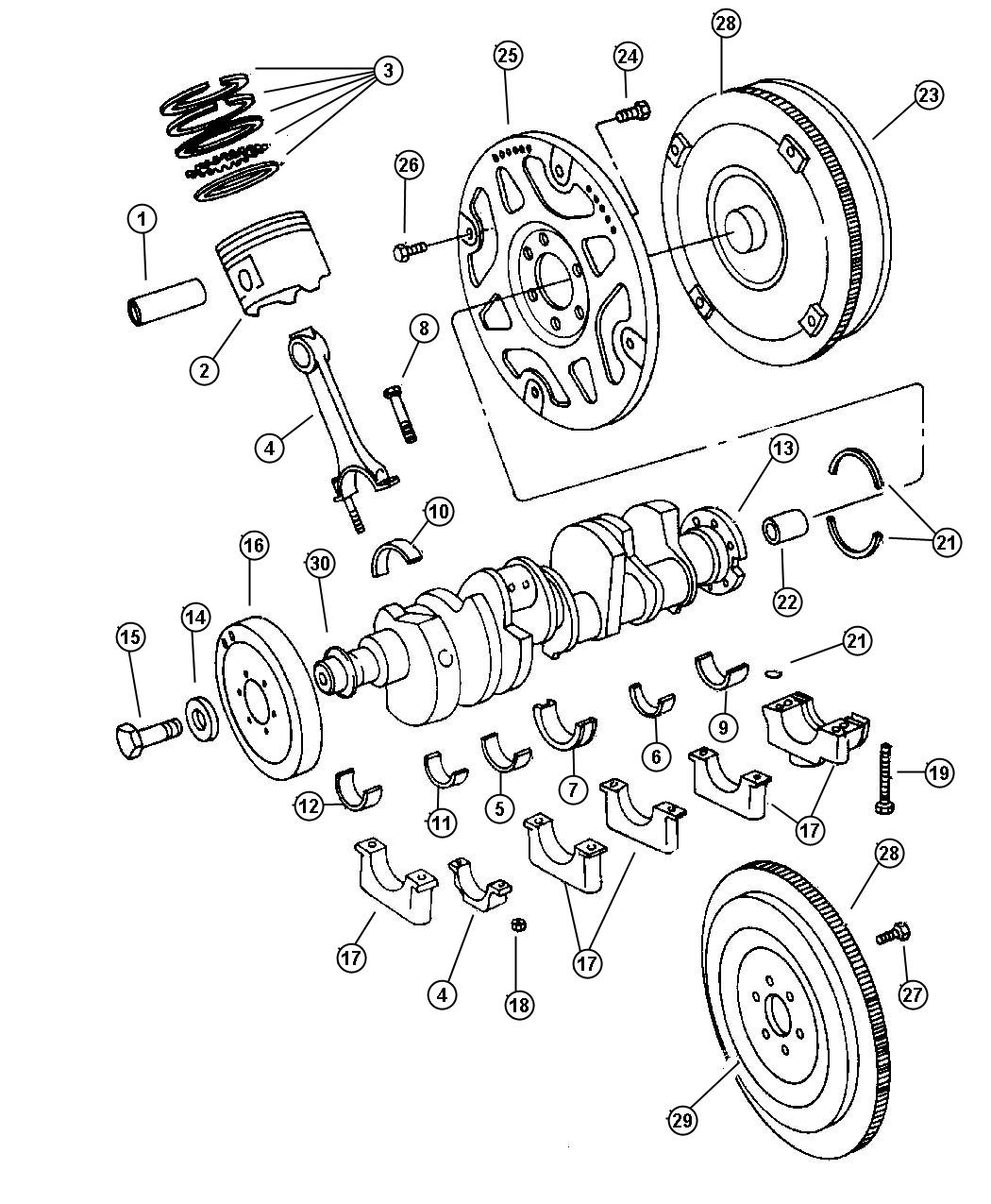 Crankshaft, Piston and Torque Converter. Diagram