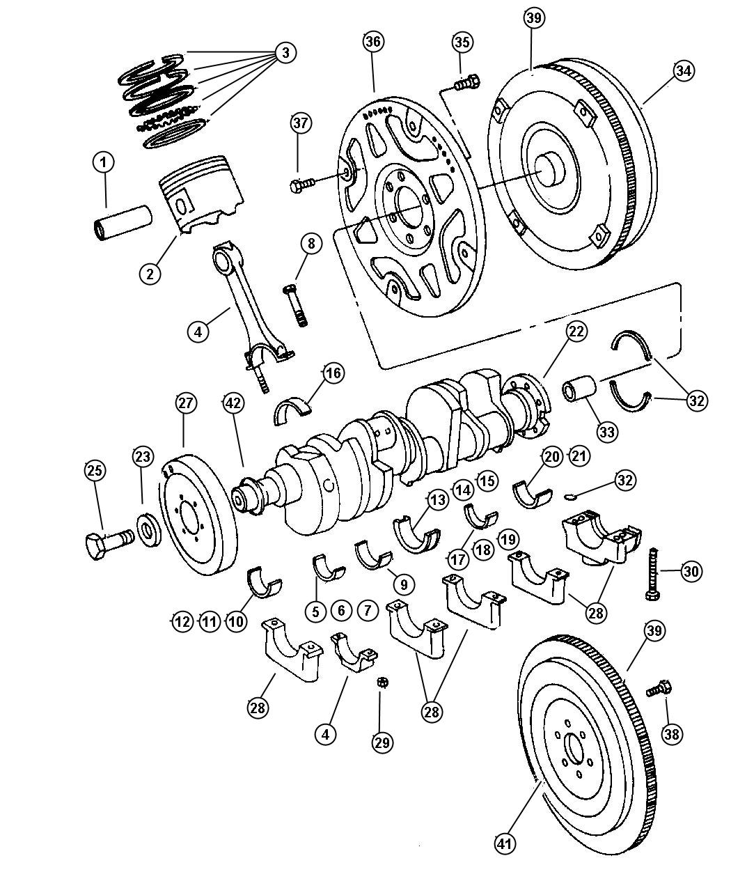 Crankshaft, Piston and Torque Converter. Diagram