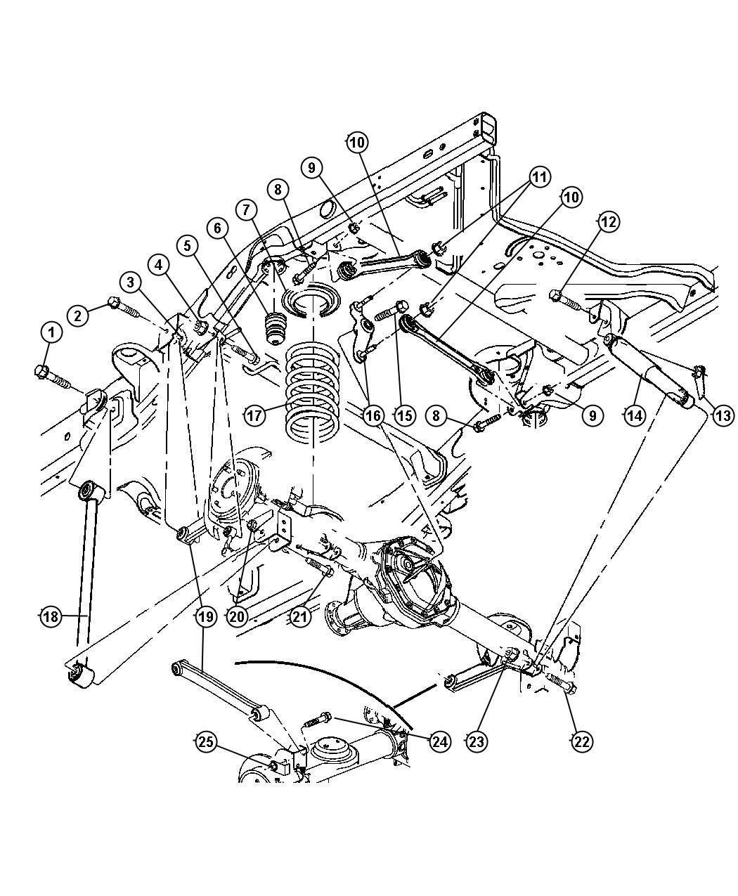 Diagram Suspension, Rear Springs, Shocks and Control Arms. for your 2002 Chrysler 300  M 