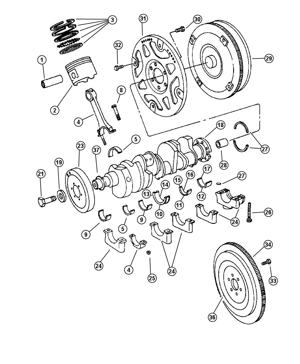 Diagram Crankshaft, Piston and Torque Converter. for your Dodge Ram 2500  