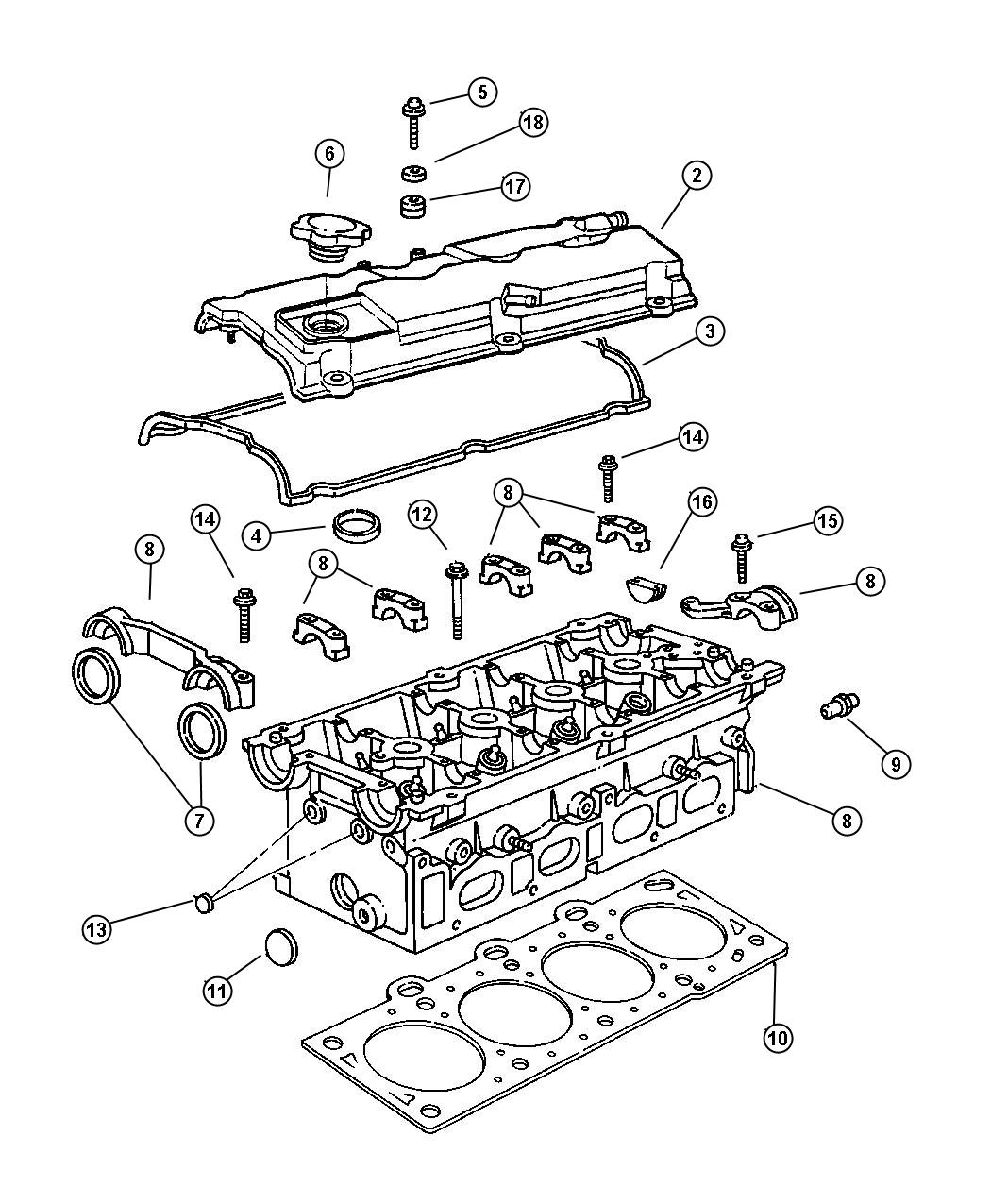 Diagram Cylinder Head, 2.0L 4-Cyl DOHC 16V ECM Engine. for your Chrysler 300  M