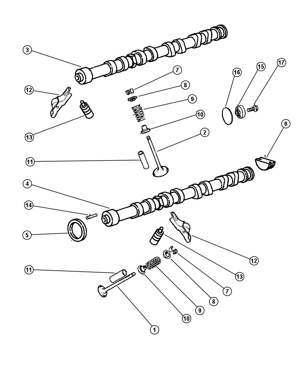 Diagram Camshaft and Valves 2.4L 4 - Cyl DOHC 16V (MPI, EDZ). for your Chrysler 300 M 