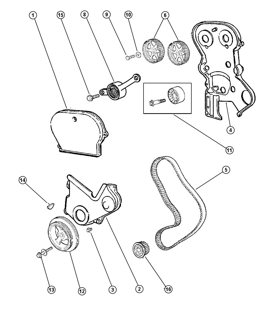 Diagram Timing Belt and Cover 2.4L 4 - Cyl DOHC 16V (MPI, EDZ). for your 2014 Dodge Grand Caravan   