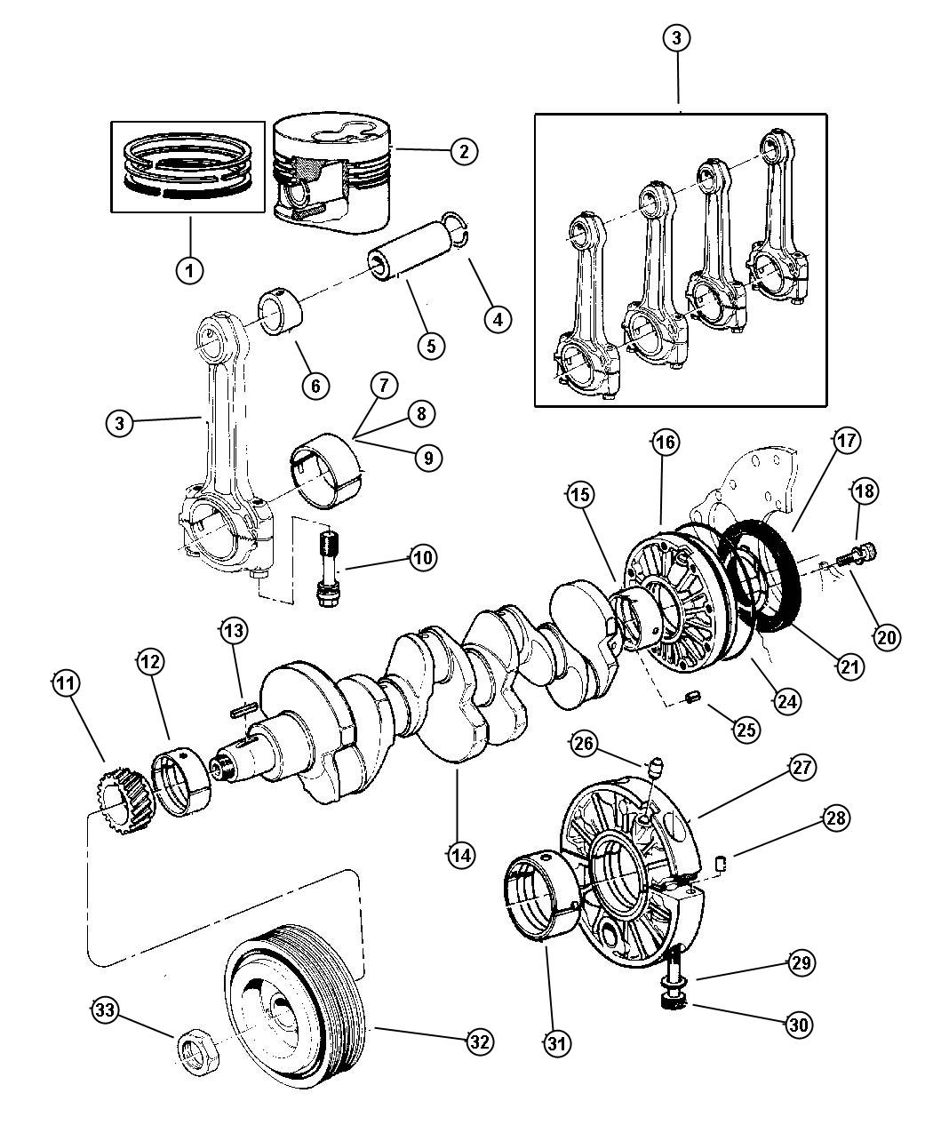 Diagram Crankshaft, Piston and Torque Converter. for your Jeep