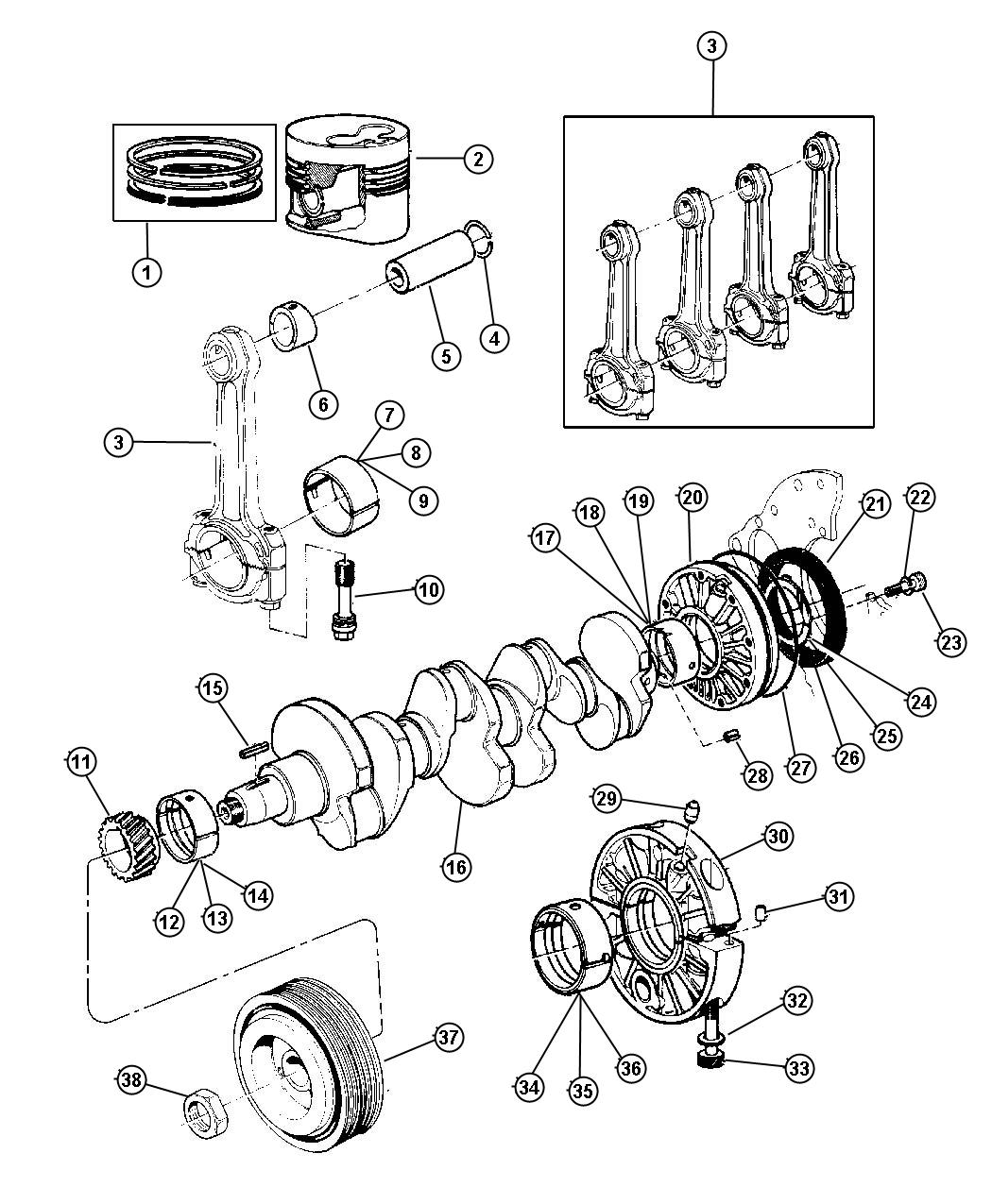 Diagram Crankshaft, Piston and Torque Converter (ENC). for your Jeep