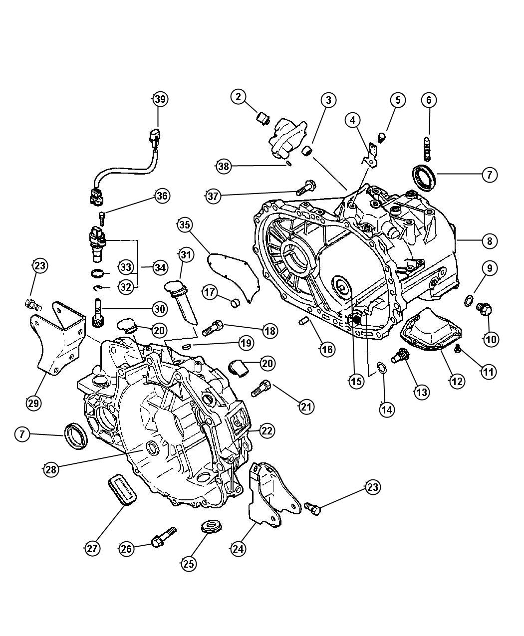 Case, Transaxle and Related Parts. Diagram