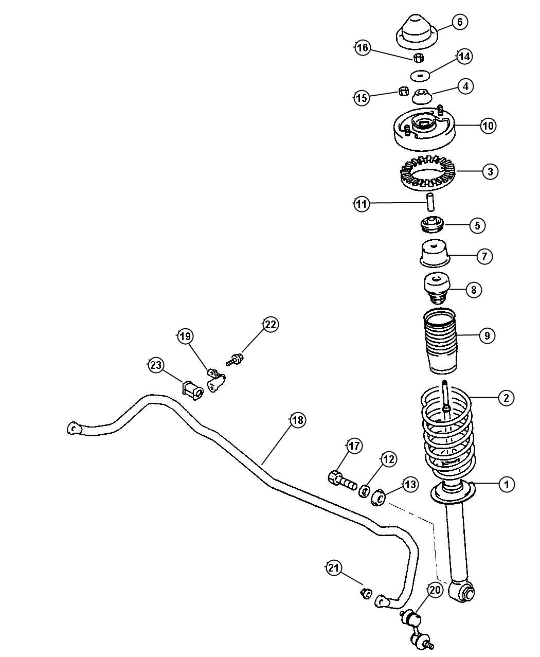 Diagram Rear Suspension Strut, Spring and Stabilizer. for your 2003 Chrysler 300  M 