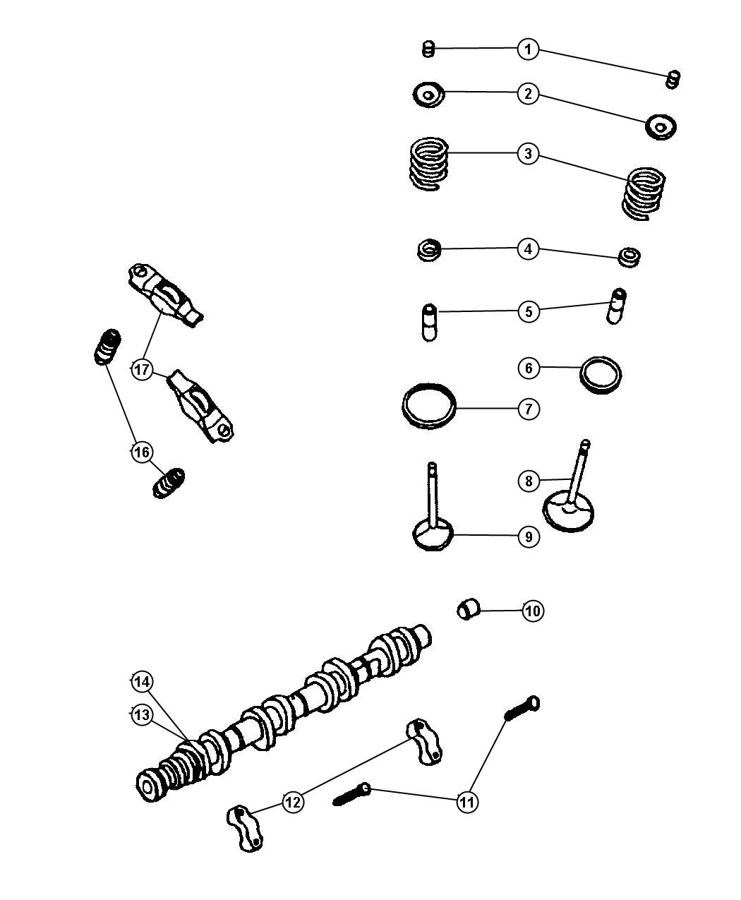 Diagram Camshaft and Valves, 4.7L [Engine- 4.7L V8 MPI].[Engine - 4.7L V8 FFV]. for your Dodge Ram 1500  