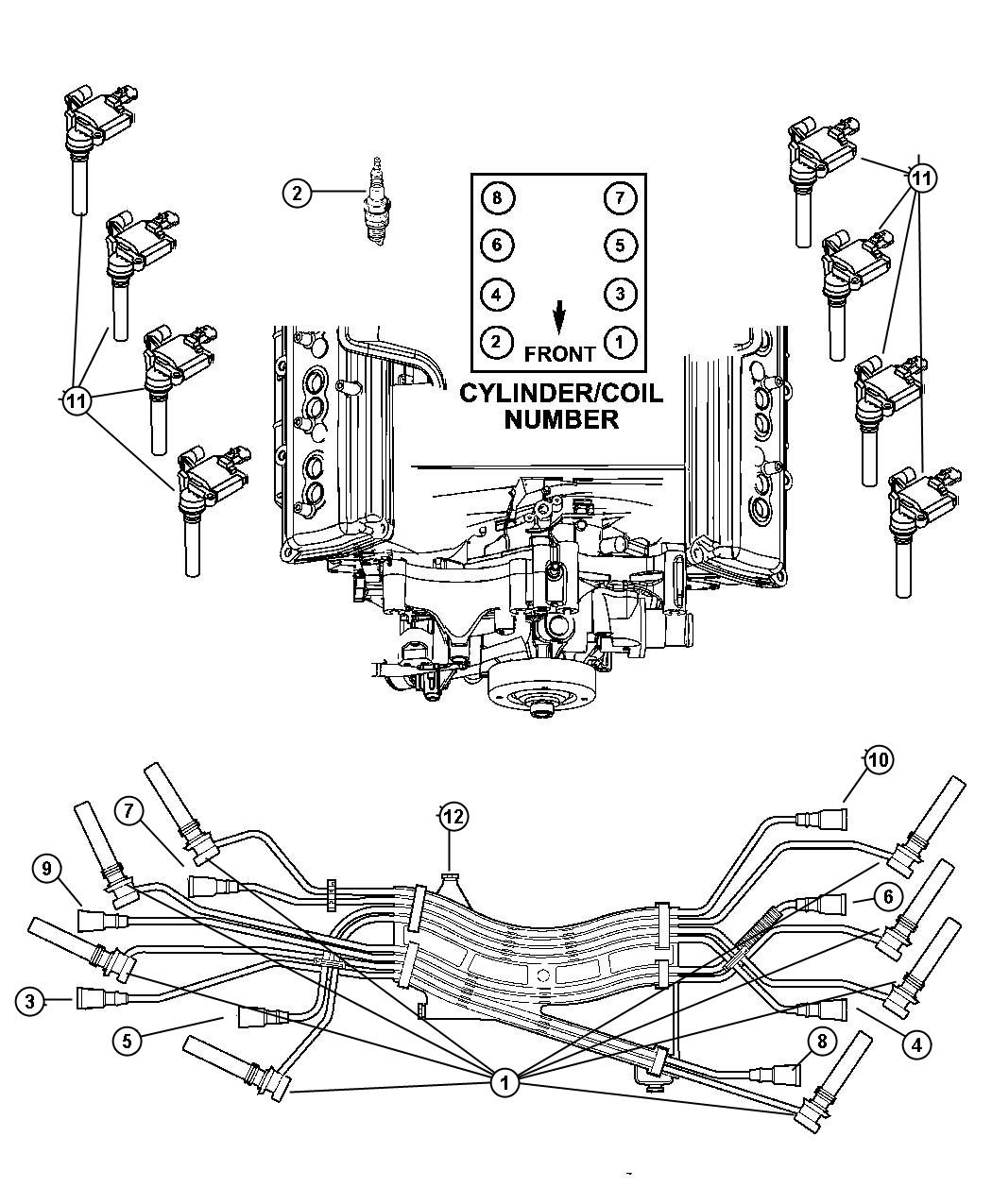 Spark Plugs, Wires, and Coil [5.7L Engine]. Diagram