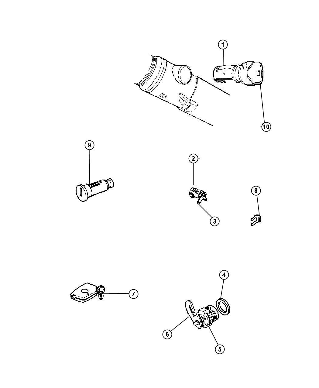 Diagram Lock Cylinder and Keys. for your Jeep